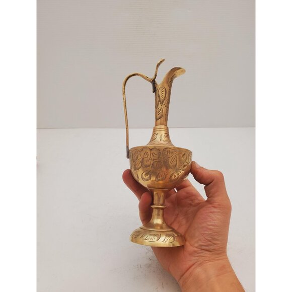 Indian Brass Ewer Vase... Long Tall Ornament... Serpent Handle... Ornate - Picture 9 of 10